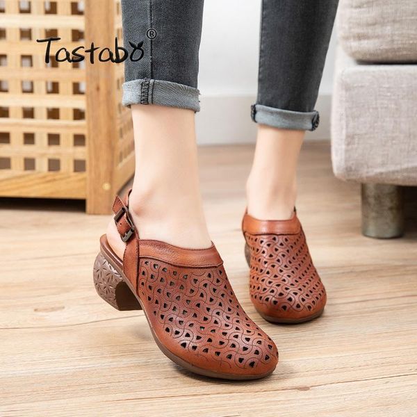 

dress shoes tastabo manual genuine leather women's leisure style black yellow-brown s2210 cutout upper all-match with heels