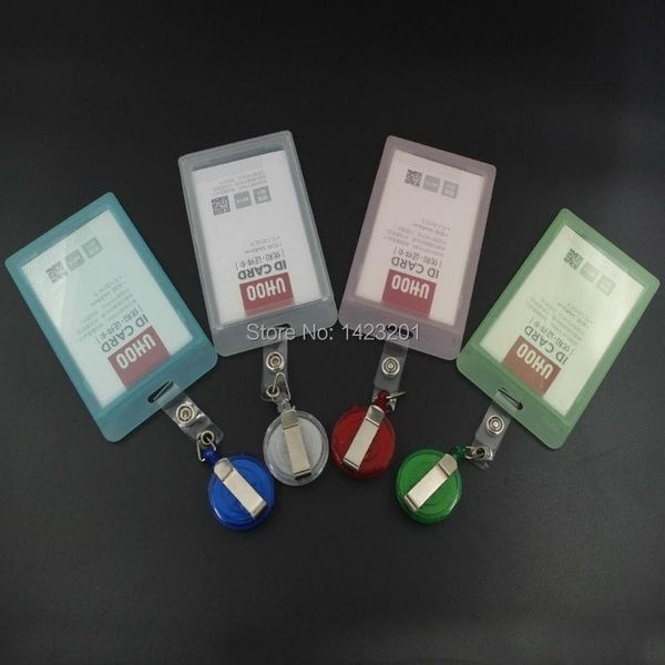 

storage bags 5 pcs / lot hard id card badge holder + reel retractable yoyo lanyard credit vertical