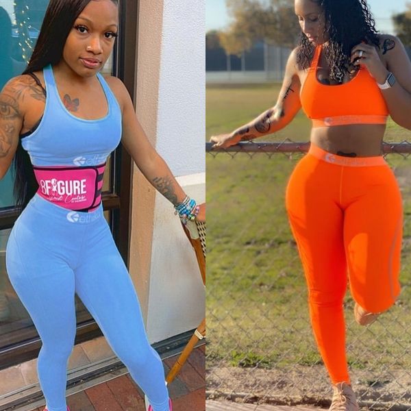 

2021 summer ethika women's tracksuit sleeveless crop + leggings pants two-piece outfits ladies fashion casual fitness sportswear g3305, White