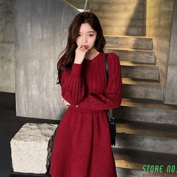 

casual dresses autumn and winter long sleeve korean slim pullover dress women's knitting o-neck basic fashion women, Black;gray