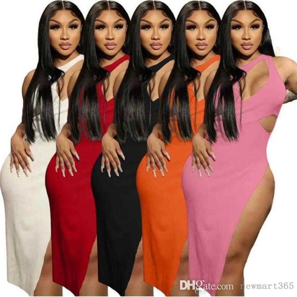 

hollow out designer dresses for women summer clothing nightclub split skirts solid ripped package hip dress, Black;gray