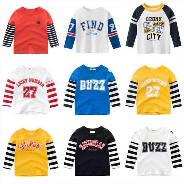 

children spring t shirts long sleeve autumn baby boys kids girls cotton cartoon clothing clothes print letter, Blue