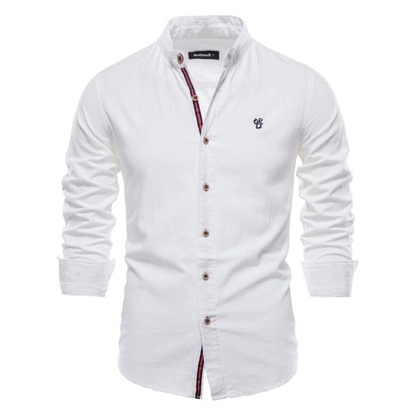 

aiopeson spring cotton linen shirt men solid color long sleeve shirt for men spring casual social men's shirts 210705, White;black