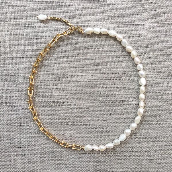 

pendant necklaces creative design gold-color chain choker natural freshwater pearls stitching trendy charming jewelry for women banquet neck, Silver