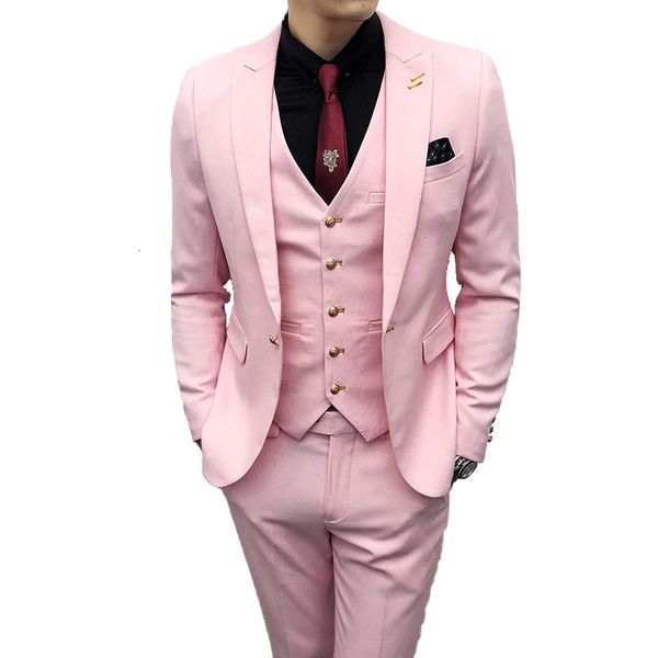 

men's suits & blazers (jacket + vest pants) fashion boutique solid color boyfriend wedding set 3-piece / formal men's wear, White;black