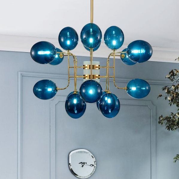 

ceiling lights modern blue magic bean molecular chandelier post creative personality restaurant glass bubble ball lamp