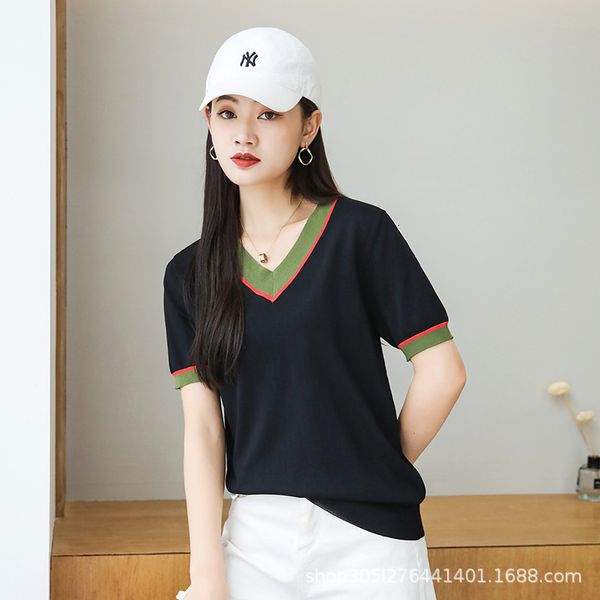 

luxury jackets wool pullover women's thin coat spring and summer short with loose solid v-neck sweater, Black;brown