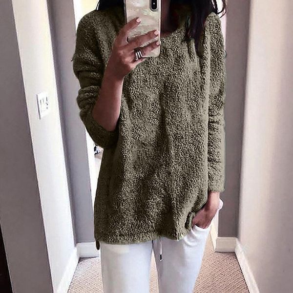 

women's sweaters knitted sweater classic autumn winter fashion round neck plush warm pullovers soft loose basic jumper, White;black