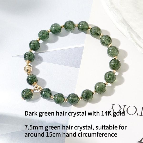 

beaded, strands green crystal beads single circle bracelet diy handmade with 14k real gold plating temperament wholesale bangles, Black