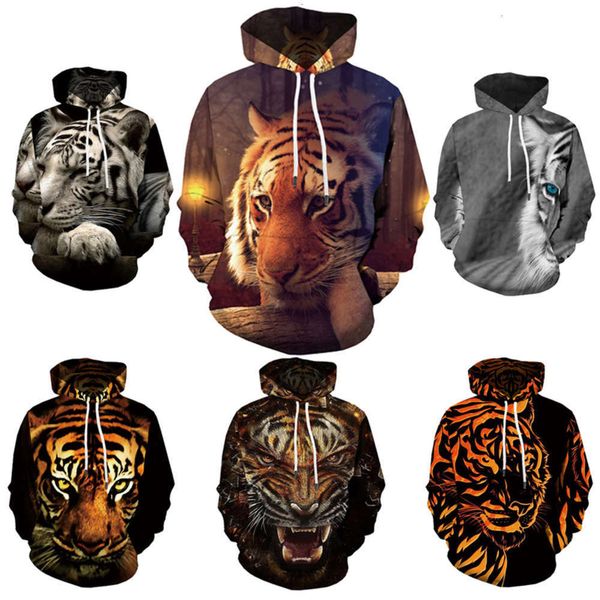 

autumn winter tiger print 3d sweater men's and women's hooded sports baseball uniform hoodies for men ing, Black