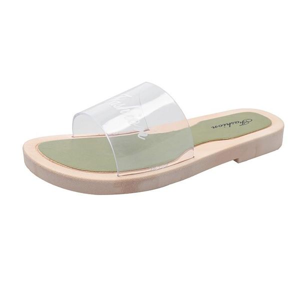 

slippers women transparent word with flat outside wearing clear jelly beach transparen shoes summer 2021 designer, Black