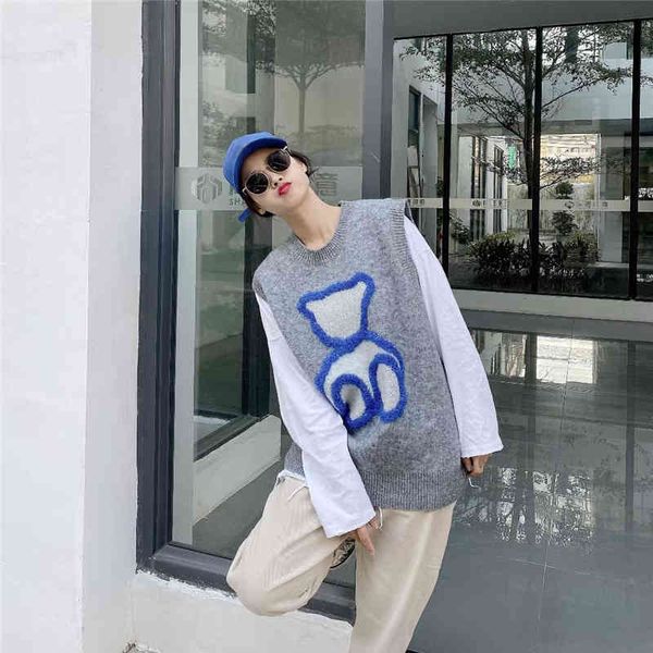 

women's vests female collection of autumn and spring, pullover, sleeveless, round collar, bears, beautiful, korean, elegant, for w, Black;white
