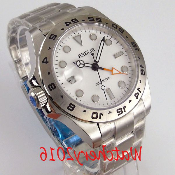 

4m bliger white blue green dial sapphire glass date gtm luminous automatic movement mens watch, Slivery;brown