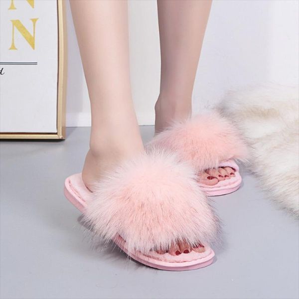 

slippers ladies fur home warm faux flip-flops bedroom flat shoes over-the-indoor winter 2021, Black