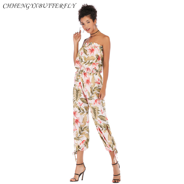 

women's jumpsuits & rompers fashion women one-collar floral printing pants summer autumn chiffon romper lady backless jumpsuit, Black;white