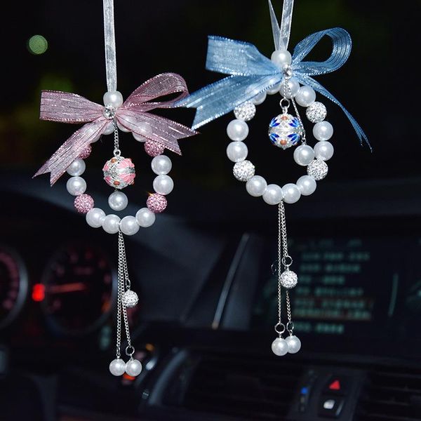 

interior decorations car decor pendant string of pearls water bell auto rearview mirror hanging ornament bling pink accessories girls gifts