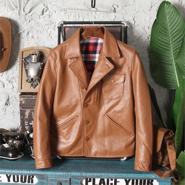 

style wax full-grain new leather genuine leather clothes men's diagonal zipper slim-fit motorcycle jacket fashion, Black