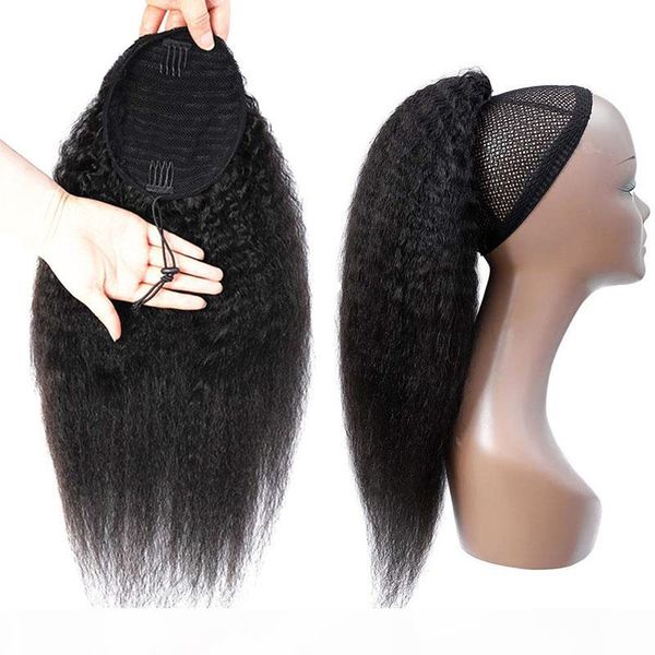 

curly ponytail beauty drawstring afro kinky curly human hair ponytail for women brazilian hair, Black