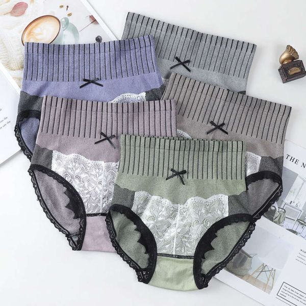 

high waist hip cotton crotch lace traceless briefs, Black;pink