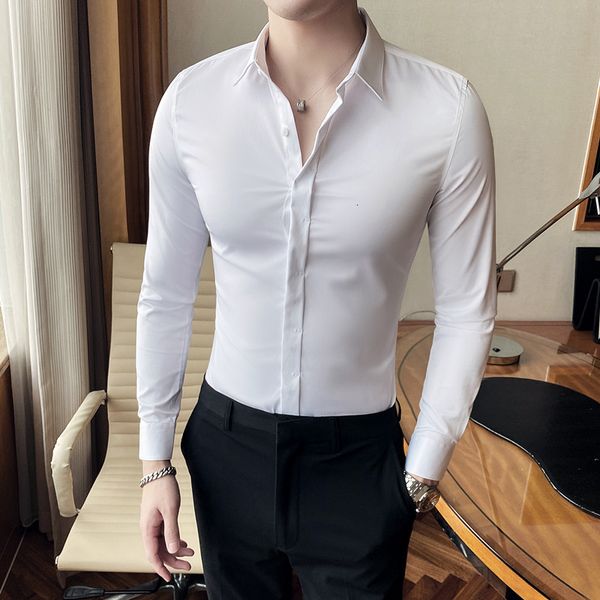 

Estilo Britnico New Primavera Camisas Manga Longa Para Roupas Masculinas Simples Formal Wear Fino Ajuste Escritr Q4DL, Black;brown