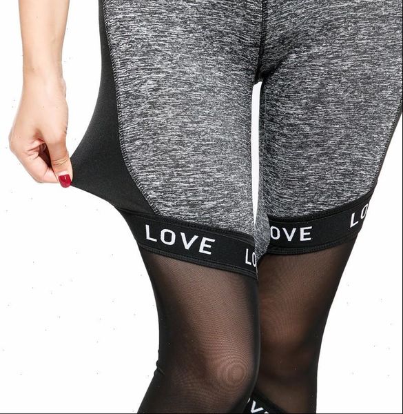

new autumn 2021 fashion plus size letter printed pants high wiast stiching mesh elastic women leggings, Black