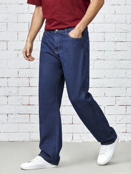 

men washed straight leg jeans z0vn#, Blue