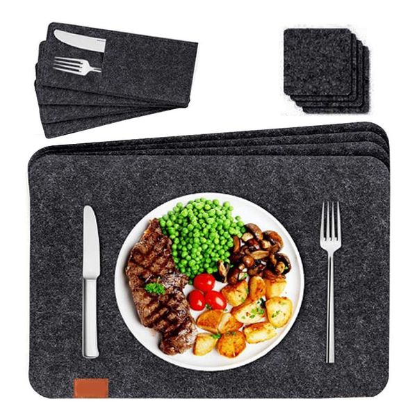 

12pcs rectangle felt placemat heat-insulated cup kitchen table mats set