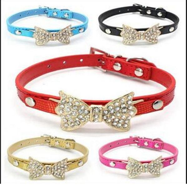 

cute rhinestone pu leather small dog collars cat puppy necklace for chihuahua