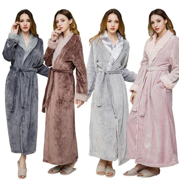

new women winter faux fur collar robes for women fluffy long black warm turn-down collar ankle-length large bathrobe sleepwear, Black;red