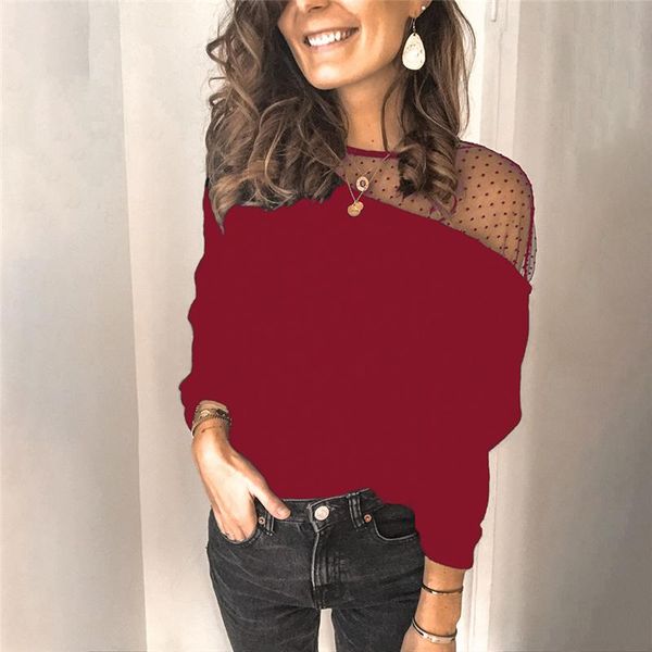 

men's casual shirts blouse see-through long sleeve polka dot o neck lady office shirt tunic loose, White;black
