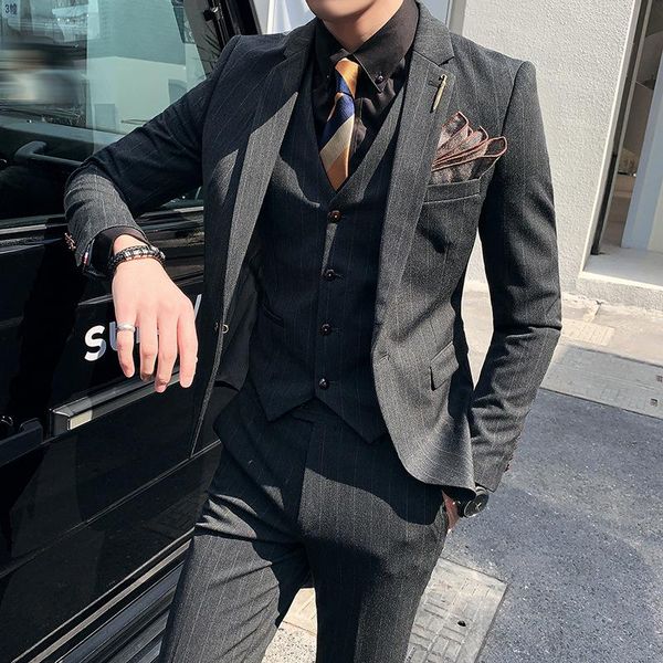 

men's suits & blazers spot striped umbrellas bridal shop wedding man dresses suit three-piece slim fit, White;black