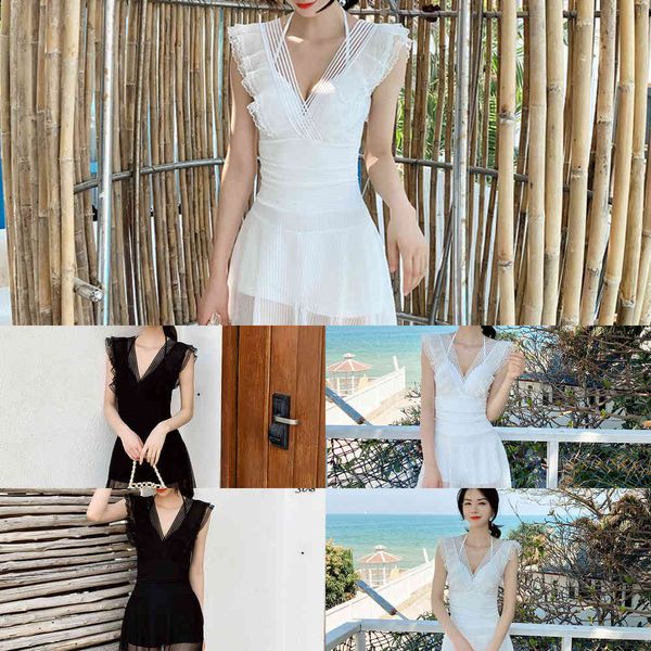 

piece 2021 new skirt ins women's style one slim cover belly conservative spring beach rort swimsuit2021, White;black