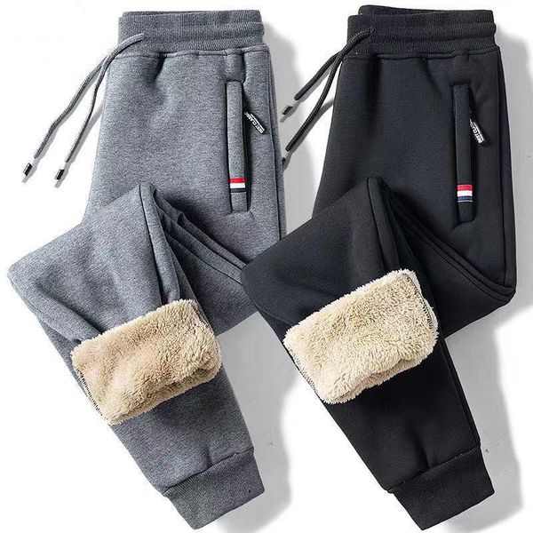

men's pants winter lambswool warm casual men fitness sportswear tracksuit bottoms sweatpants trousers track mens joggers m-5xl, Black