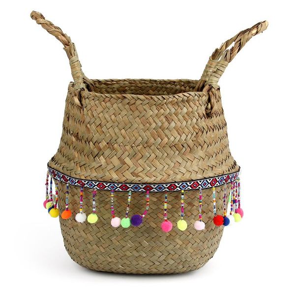 

storage baskets 22x20 seagrass wickerwork basket rattan foldable hanging flower pot planter woven dirty laundry hamper home decor
