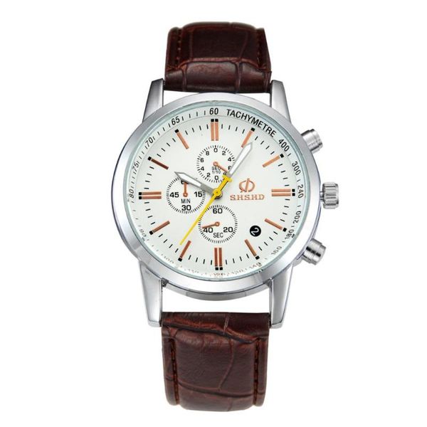 

wristwatches s three eyes leather watches men luxury business sports quartz wrist watch men's clock relogio, Slivery;brown