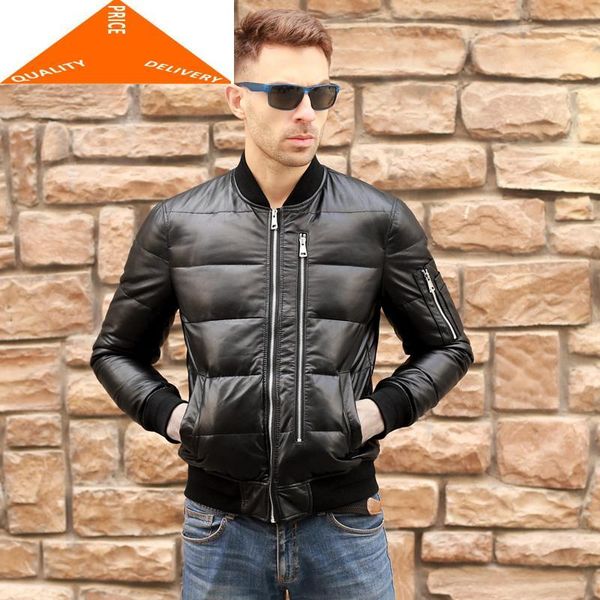 

men's leather & faux real 100% winter sheepskin duck down coat men clothes 2021 korean genuine jacket hiver 9228, Black