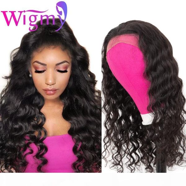 

wigmy loose deep wave lace frontal wigs human hair for black women wet and wavy brazilian deep curly lace front wig, Black;brown