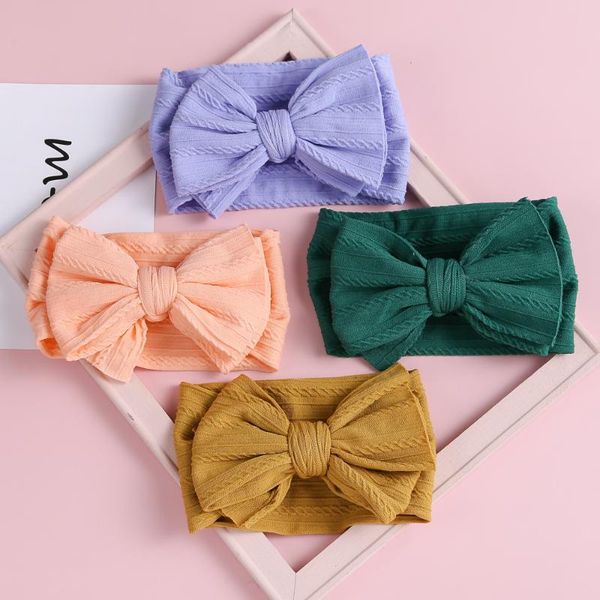 

hair accessories solid color baby girl headband cable turban for born headwrap nylon bowknot soft elastic twist knot girls headwear, Slivery;white