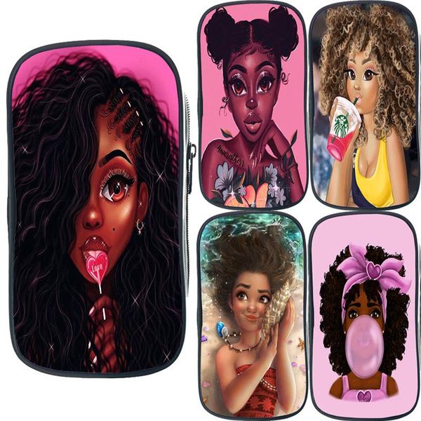 

cosmetic bags & cases kawaii black girl cartoon pencil case kids afro lady makeup bag school supplies children toys organizer box