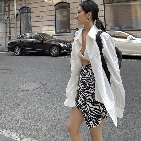 

skirts imucci summer 2021 high waist hem irregular skirt thin package hip short zebra pattern a-line female, Black