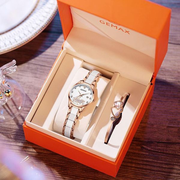 

wristwatches high-end counter genuine style simple waterproof special interest light luxury big temperament gemax women's watch, Slivery;brown