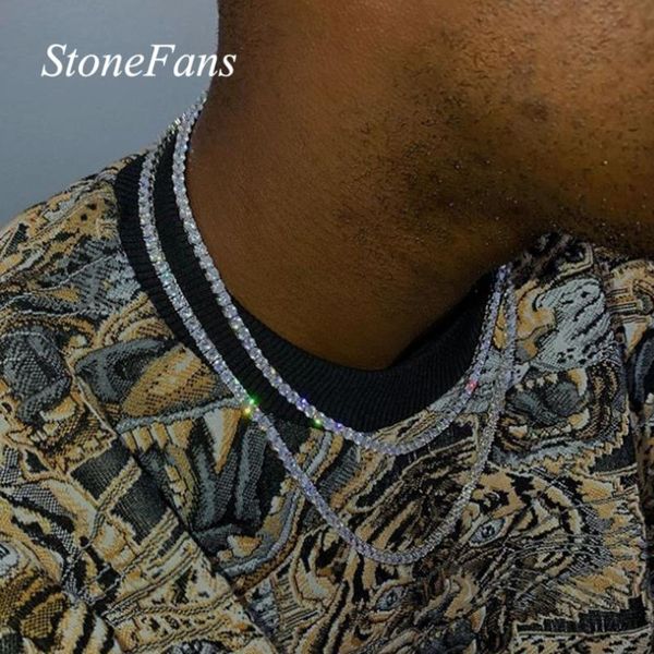 

chokers stonefans 1 row rhinestone men hip hop necklace rapper choker chain puck iced out tennis bling crystal for women, Golden;silver