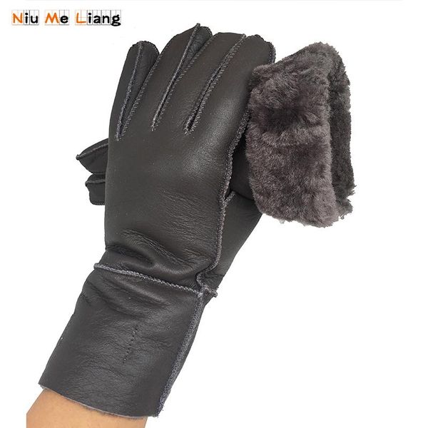 

fingerless gloves grey genuine leather women fashion trend sheepskin glove thermal warm winter plus velvet driving n17, Blue;gray