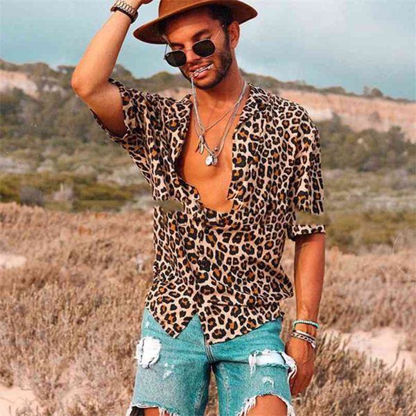 

summer leopard print men's shirt 210626, White;black