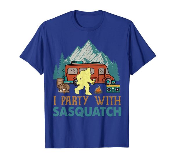 

retro vintage i party with sasquatch bigfoot camping tshirt, White;black