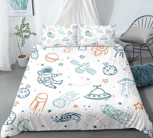

2/3pcs universe adventure duvet cover spachip alien astronaut planets 3d printed white blue orange kid bedding set pillowcas