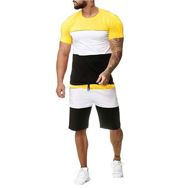 

mens 2 piece sets casual summer breathable outfit sport suits short sleeve summer leisure casual tracksuit #4, White;black