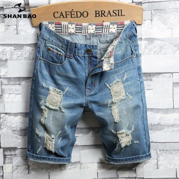 

men's summer thin denim shorts 2021 brand trend hole moustache effect designer fashion straight blue shorts11