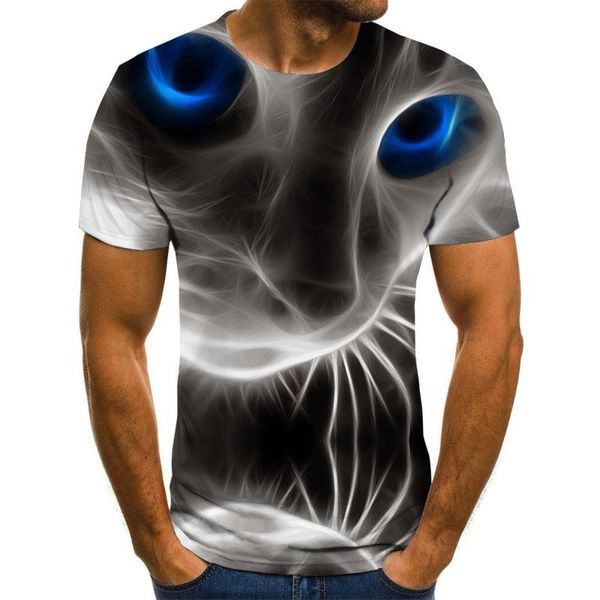 

men's t-shirts 3d printed cat 0 collar casual t-shirt large loose boys and girls children's fashion short sleeves, White;black
