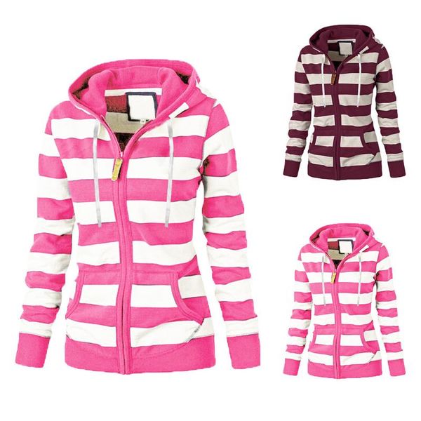 

women's hoodies & sweatshirts plus size women ladies zip up zipper hoodie hooded sweatshirt coat jacket casual slim jumper striped pri, Black